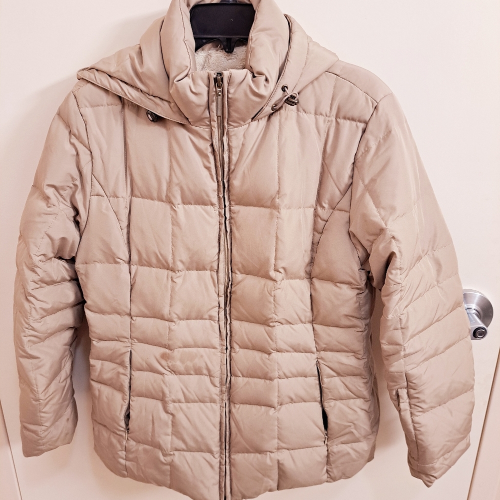Unlisted By Kenneth Cole Goose Down Beige Quilted Hooded Jacket Size M